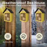 WildYard Bee House - Weather Resistant Natural Wood Construction Mason Bee House - Simple Installation, Bee Box for Power Pollinators, Ideal Bee Houses for The Garden WildYard