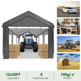 Raysfung Carport 12X20FT, Heavy Duty Car Port with Sidewalls, Carports Canopy, Portable Garage with Sandbags & All-Season Tarp, Outdoor Shelter for Car, SUV, F150, Truck, Boat (Gray) Raysfung