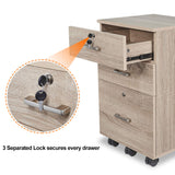 Bonnlo 26"H 3 Drawer File Cabinet with Lock, Rolling File Cabinet Under Desk, Mobile File Cabinets for Home Office, Wood File Cabinet Printer Stand for Letter Size File Folders, Assembly Required, Oak Bonnlo