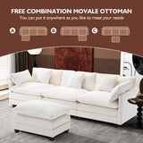 Ihanherry 111.4" L Shaped Modern Sofa Modular Sectional Cloud Couch with Ottoman, 4-Seat Chenille Deep Seat Sofa with Pillow for Living Room, Bedroom and Apartment, Beige Ihanherry