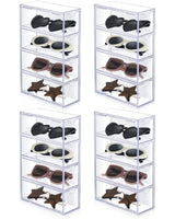 Sintuff 4 Pack Acrylic Sunglass Organizer with 4 Drawers Clear Eyewear Storage Display Case Eyewear Organizer for Women Eyeglass Holder Multiple Pair for Glasses Jewelry Watch Storage Tray Sintuff