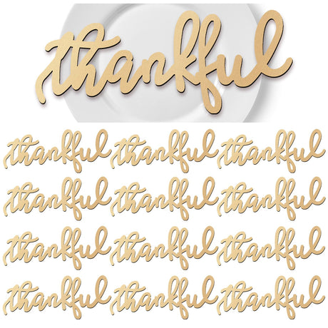 Seeloowy 12 Pcs Thanksgiving Wood Cutout Sign Thankful Plate Word Sign Fall Dining Table Plate Ornament Rustic Fall Signs Farmhouse Home Table Setting Decor for Home Table Plate Decoration Seeloowy