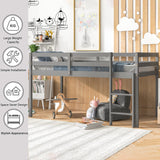 LoLado Twin Loft Bed - Grey Solid Wood Bed Frame with Guard Rails and Built-In Ladder for Kids LoLado