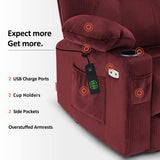 MCombo Power Lift Recliner Chair for Elderly, Lift Chair with Heat and Massage, USB&Type C Ports, Extended Footrest, Cup Holders, Fabric 7040 (Medium, Carmine Red) MCombo