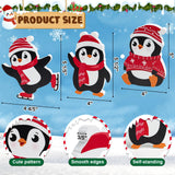 COCHIE Penguin Christmas Decorations Indoor, Cute Penguins Winter Tiered Tray Decor Set of 3, Wooden Penguin Blocks Xmas Table Decoration for Party Home Office Shelf Door (Red) COCHIE
