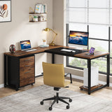 Tribesigns 63" L-Shaped Computer Desk with Mobile File Cabinet, Large Executive Office Desk with 3-Drawer Vertical Filing Cabinet, Business Furniture Sets for Home Office Tribesigns
