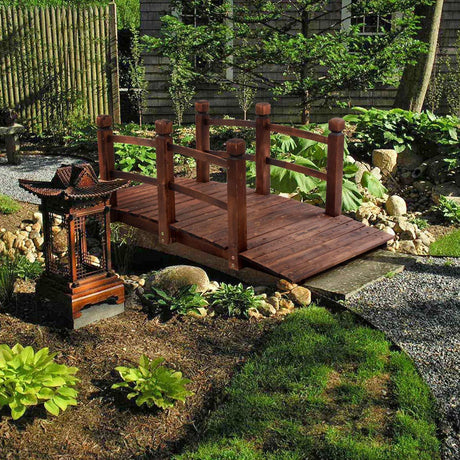 ZZZTWO Arch Garden Bridge, Anticorrosive Wooden Stained Finish Footbridge with Rails for Outside Length, Classic Decoration for Landscape, Backyard Creek Pond or Farm, Carbonization ColorBrown ZZZTWO