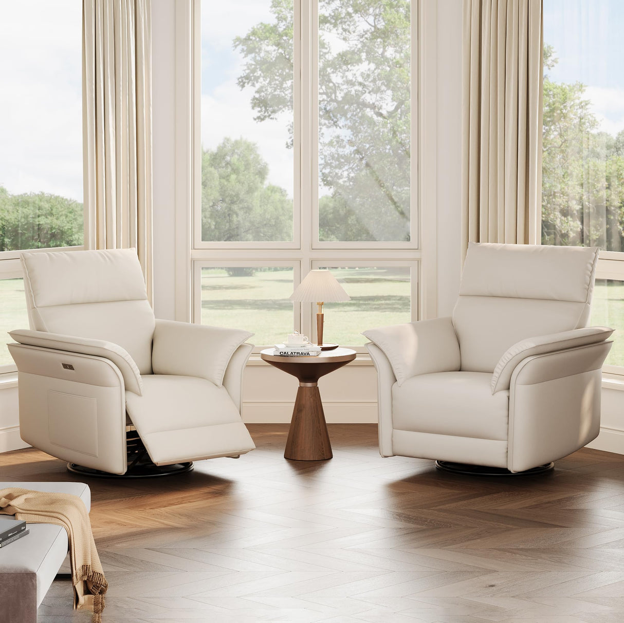 GarveeHome Power Recliner Chair Swivel Glider Upholstered Faux Leather Nursery Rocker Reclining Sofa Chair with Charging Port, Curved Armrests & Padded Backrest (White) GarveeHome