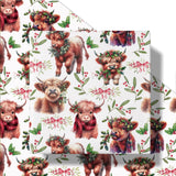 RUSPEPA Christmas Cow Wrapping Paper Roll, Mini Roll, Cute Highland Cow with Wreath & Scarf, Floral and Greenery, Gift Wrap for Kids, Women, Family, Farmhouse Style Xmas Gifts, 17 Inches x 16.4 Feet RUSPEPA
