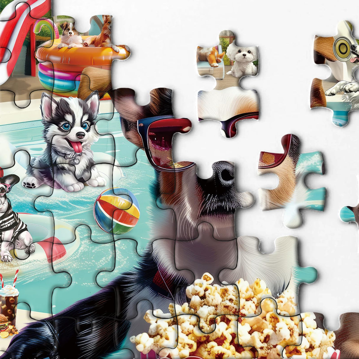 Dog Summer Puzzle for Adults 1000 Piece, Funny Puppy Animal Jigsaw Puzzles, Food Party Puzzles BBOLDIN