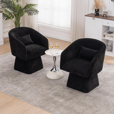 IHDKO 34" Swivel Barrel Chairs Set of 2, Modern Swivel Accent Chair with 360° Rotation Design, Ergonomics Design, Chenille Small Armchair with Backrest for Living Room, Bedroom, Reception Room, Black