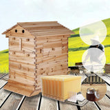 LWestine Bee Hives Wooden Beehive Kit Automatic Box with 7 Pieces Frames Auto Honey House for Beginning and Professional Beekeepers LWestine