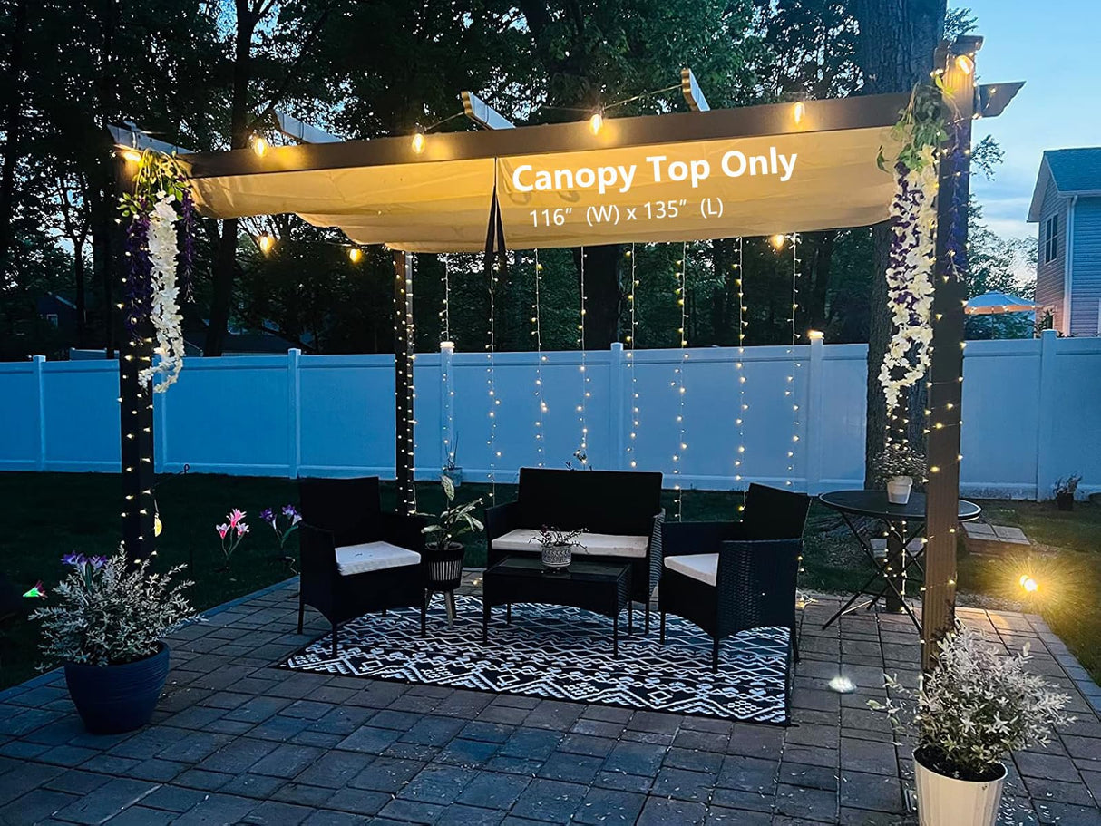 BOJAVOM Pergola Shade Cover, Retractable Pergola Canopy for 10' X 13' Outdoor Pergola, Fade Resistant Durable Yarn-Dyed Fabric Pergola Replacement Canopy w/Drawstring - Beige BOJAVOM