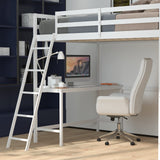 BizChair Full Size Loft Bed with Integrated Desk - White Wood Slats - Space-Saving Design for Kids and Teens BizChair