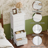 Fixwal White Tall Dresser for Bedroom, Closet Organizers and Storage Tall Fabric Dresser for Closet, Drawer Organizer with 5 Drawers, Bedroom Furniture Fixwal