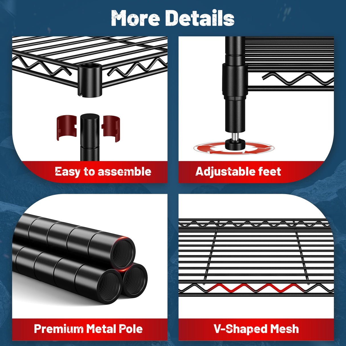 DurayLoly 6 Tier Storage Shelves 75H Adjustable Metal Shelving Rack, 1200LBS Wire Shelving Rack for Storage Unit, Metal Shelves for Pantry Shelves, Garage, Kitchen, 75" Hx 36" Wx 18" D DurayLoly