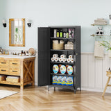 BYNSOE Kitchen Pantry Storage Cabinet with Adjustable Shelves Metal Cupboard Storage Cabinet with Adjustable Feet Pantry Cabinet for Kitchen, Living Room Dinning Room Bathroom. (Black, 61 inch) BYNSOE