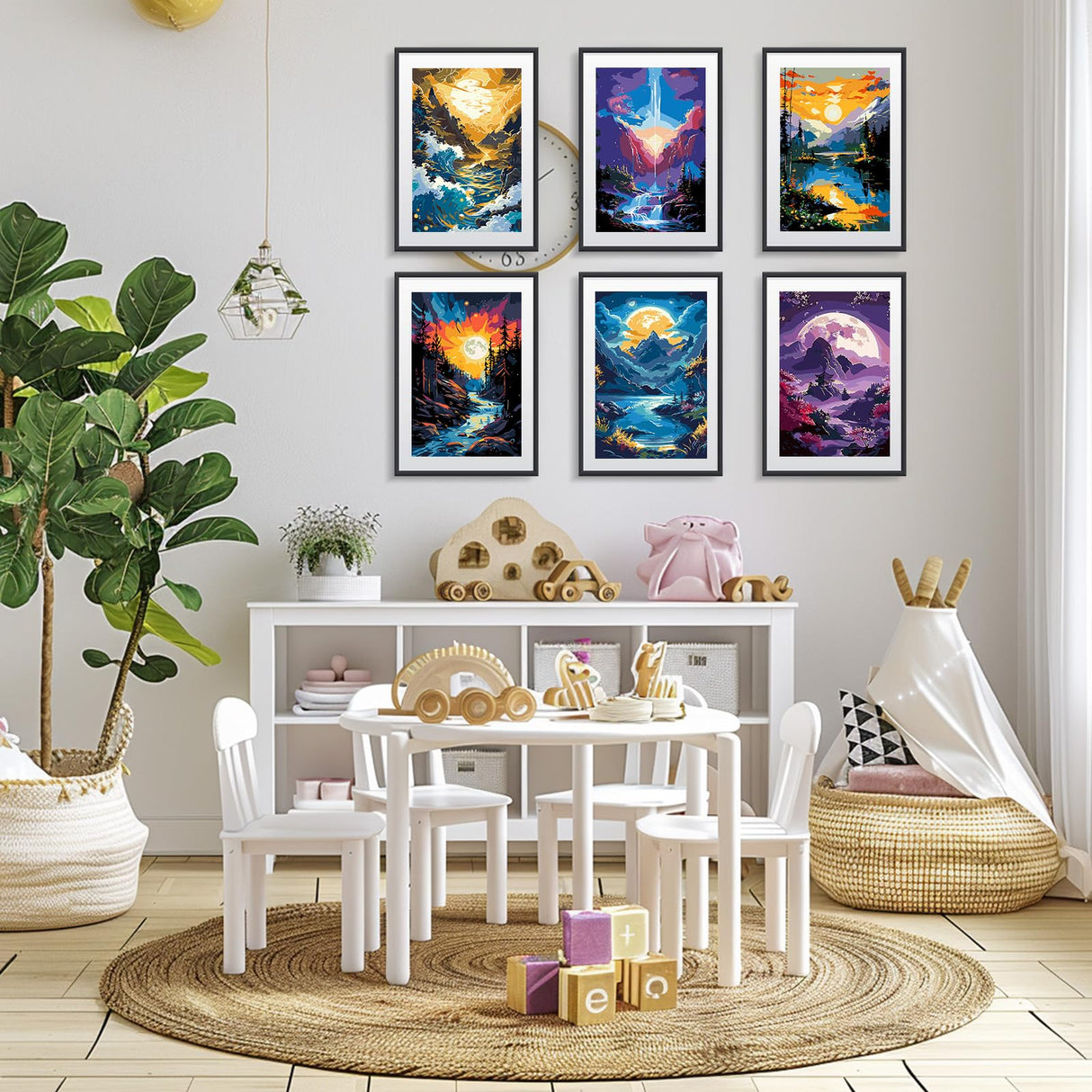 MISCER 6 Pack Landscapes Paint by Numbers Kit for Adults Beginner, Paint by Number Kits, DIY Acrylic Oil Painting Suitable for Home Decoration (8 * 12 Inch) MISCER