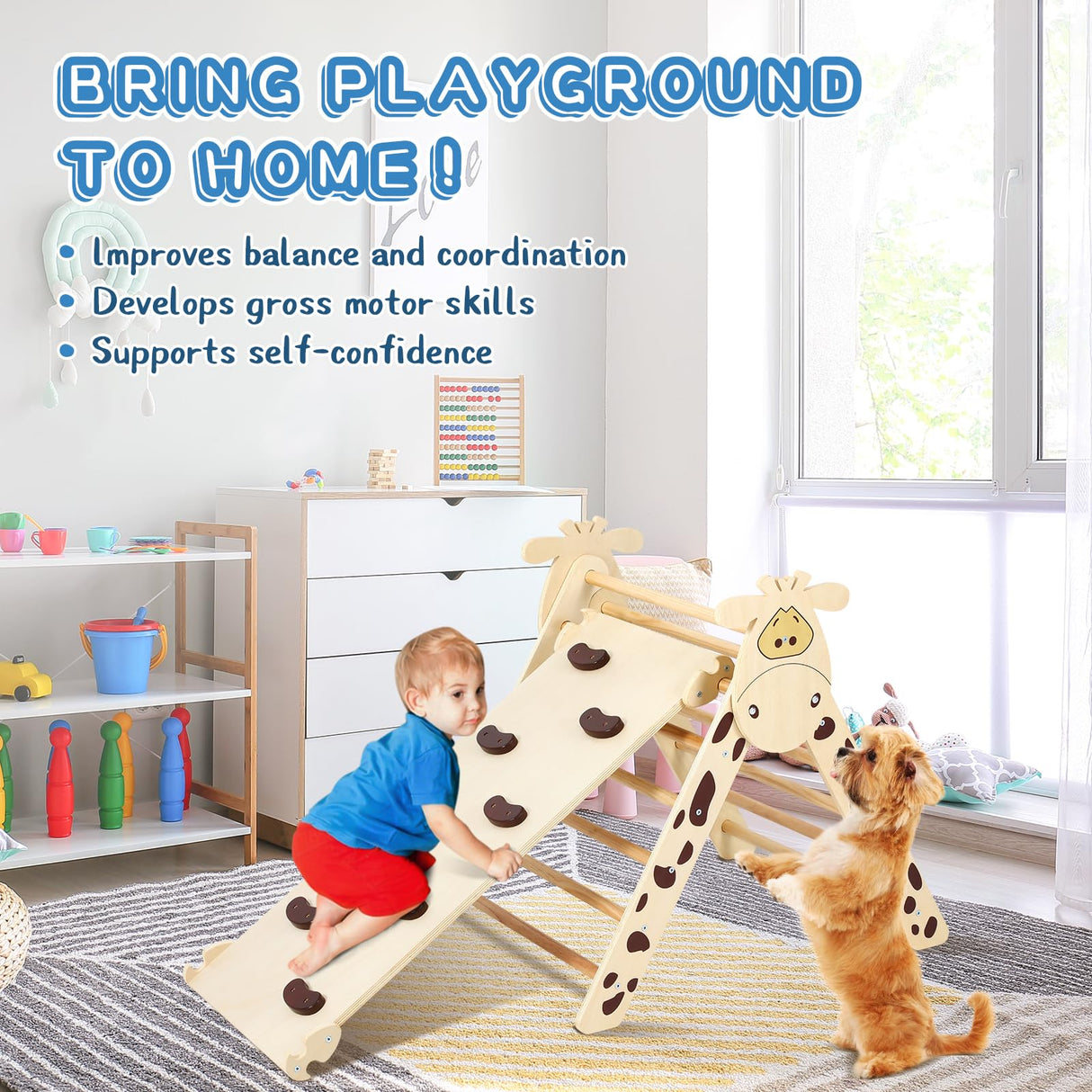 Pikler Triangle Set Natural Pikler Climbing Set, Montessori Foldable Climber with Tripods, Ramps, Arches, Climbing Jungle Gym and Indoor Playground Climbing Toys for Toddlers 1-3 Inside Dollate