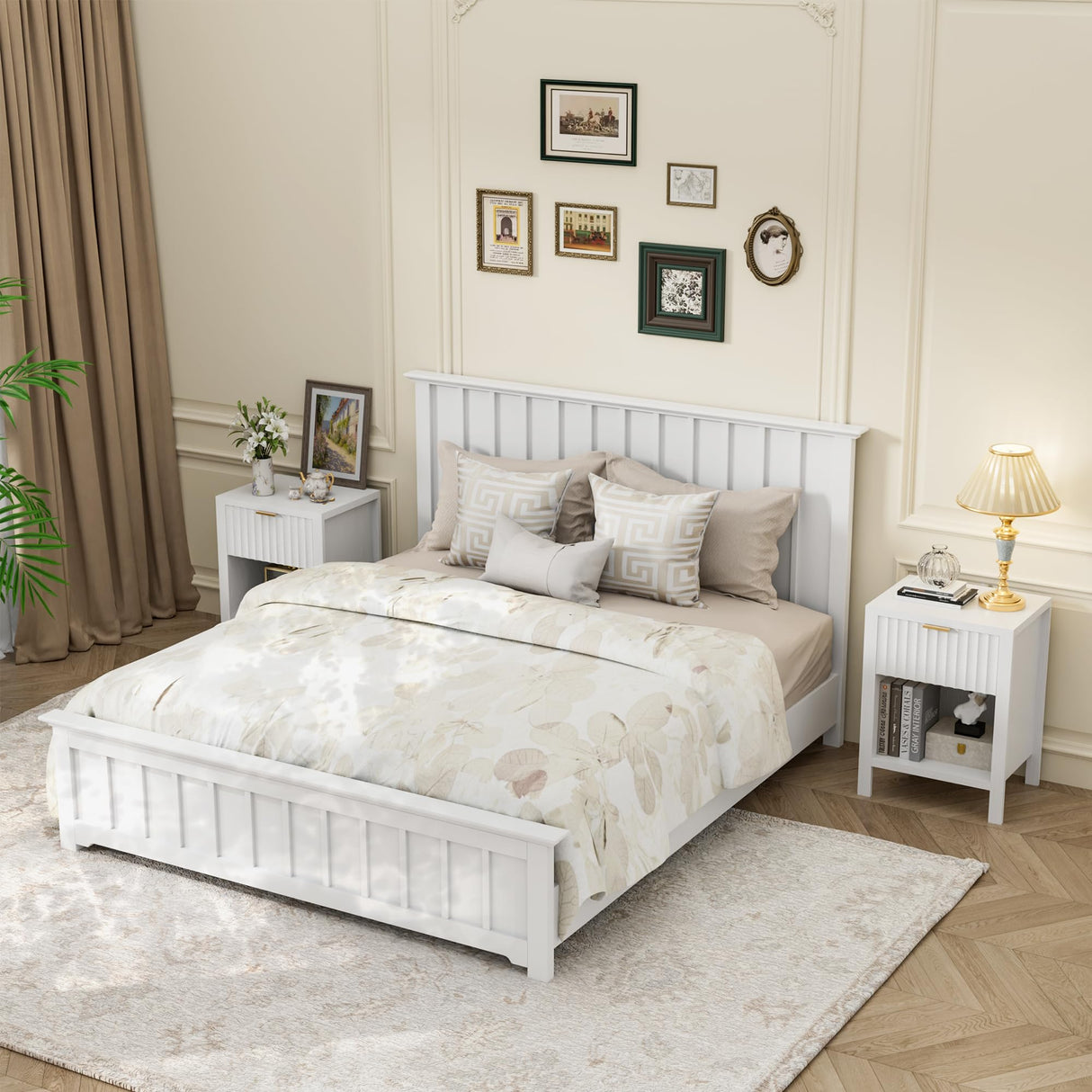 Anbuy White Nightstands Set of 2,Fluted Nightstands with Metal Handle,Wooden End Side Table White Bedside Table for Bedroom,Living Room Anbuy