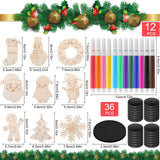 Blueweenly 84 Pcs DIY Wood Christmas Craft Magnets Set for Kids Christmas Day Craft Wooden Ornaments Unfinished Slices in 9 Styles Ornaments to Paint Crafts for Kids Blueweenly