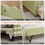 Twin to King Daybed with Trundle, USB Ports Soft Upholstered Daybed with Pop Up Trundle Bed Twin, Modern Extendable Day Bed Frame for Girls Bedroom Living Room Guest Room Small Places Sage Green Deolme