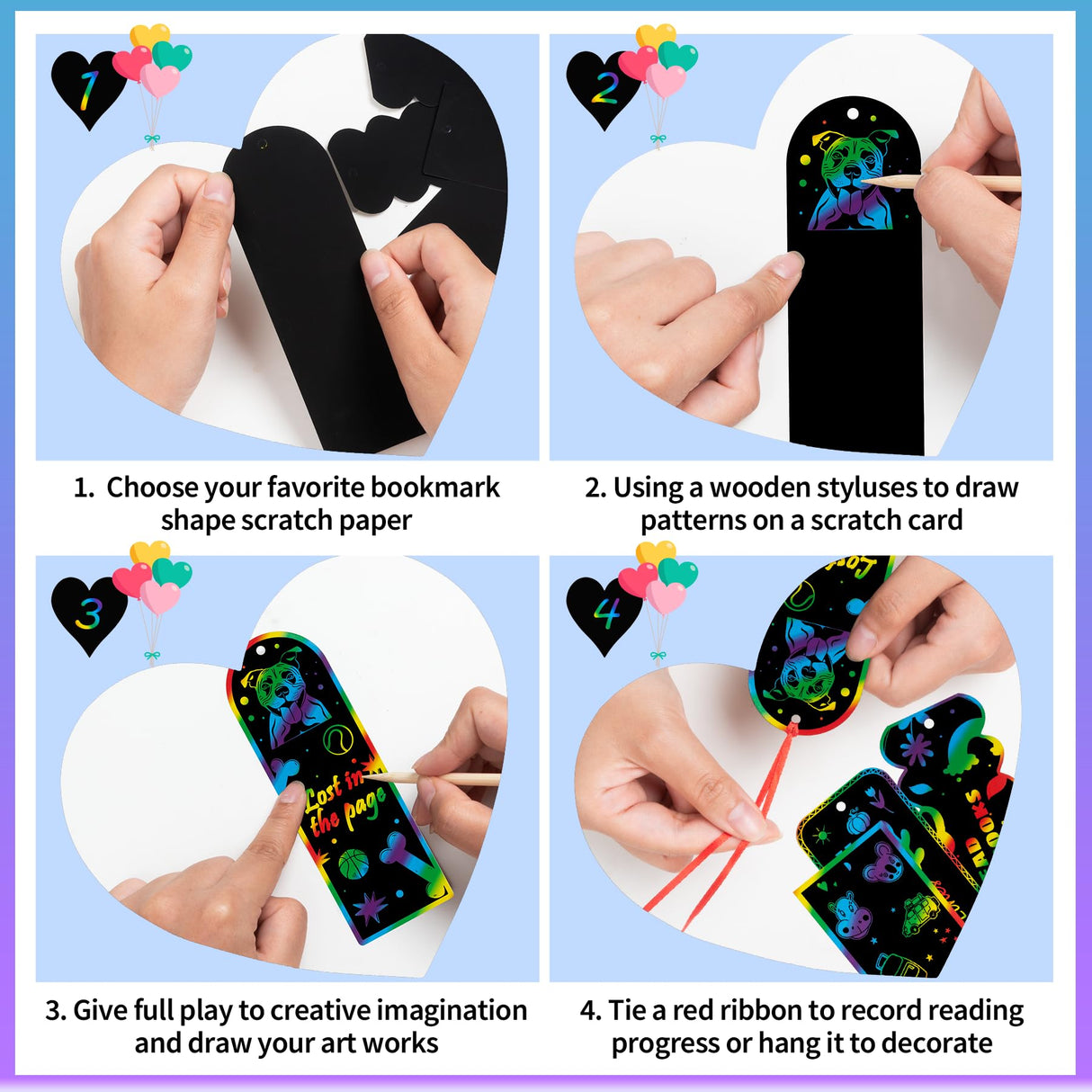 GOMANCHE 40 Sets Scratch Art for Kids, 4 Styles Magic Rainbow Bookmarks Craft Kit, Scratch Paper Art Sets for Students Party Bag Fillers GOMANCHE