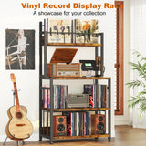EasyCom Record Player Stand with Vinyl Storage, Turntable Stand Holds Up to 300 Albums, Large Record Player Table with Charge Station, Vinyl Record Stand for Living Room Bedroom EasyCom