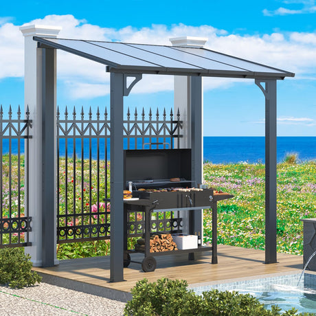 AECOJOY 8' x 5' Gazebo Outdoor Pergola for Patio, Lean to Hard Top Grill Gazebo Shelter Pergolas and Gazebos Clearance with Roof, Small Wall-Mounted Heavy Duty Awnings for Patio, Decks, Backyard AECOJOY