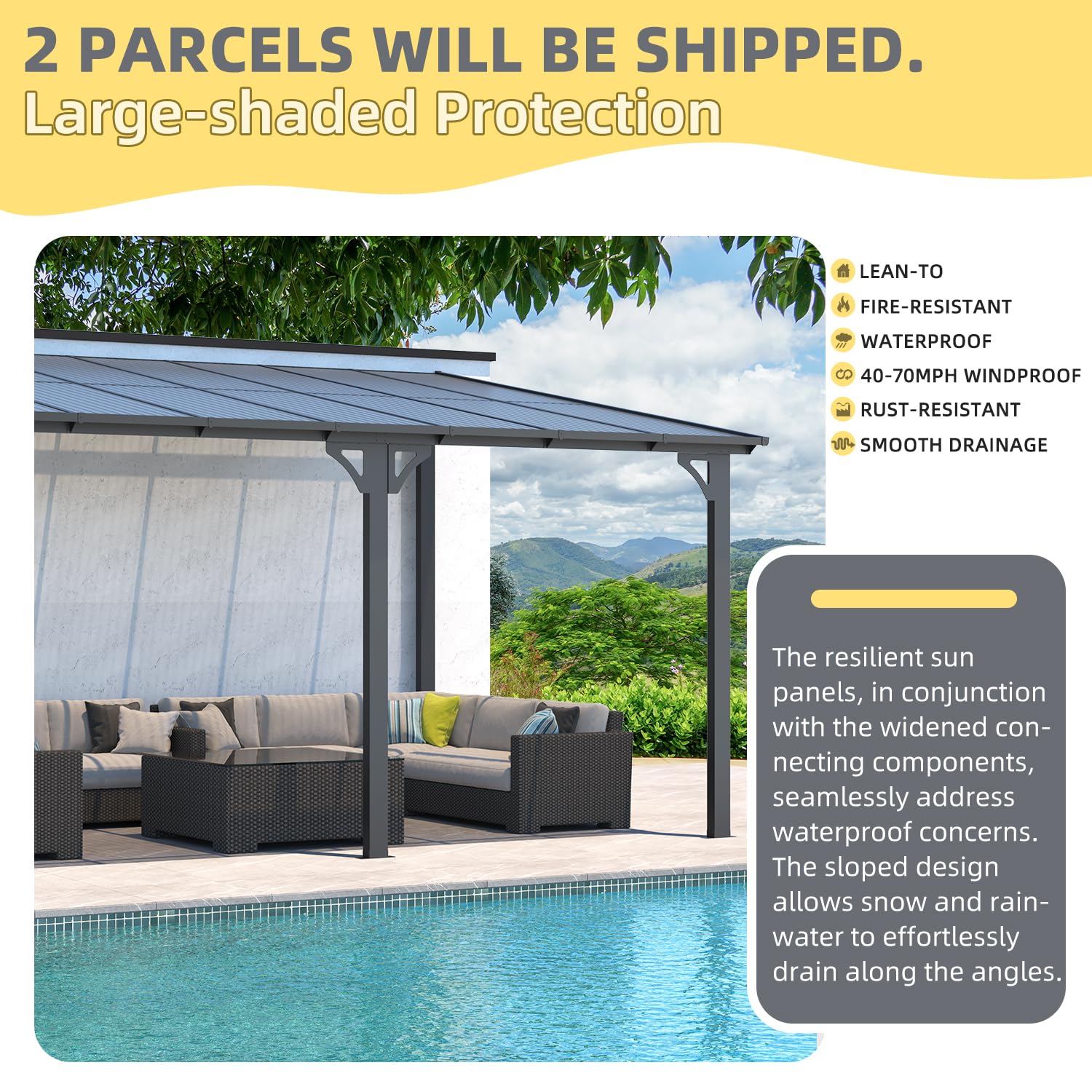 U-MAX 10' x 14' Outdoor Pergola Gazebo, Wall-Mounted Lean to Metal Awnings Gazebos on Clearance for Patio, Large Panel Roof Pergolas and Gazebo for Outdoor Use - WoodArtSupply