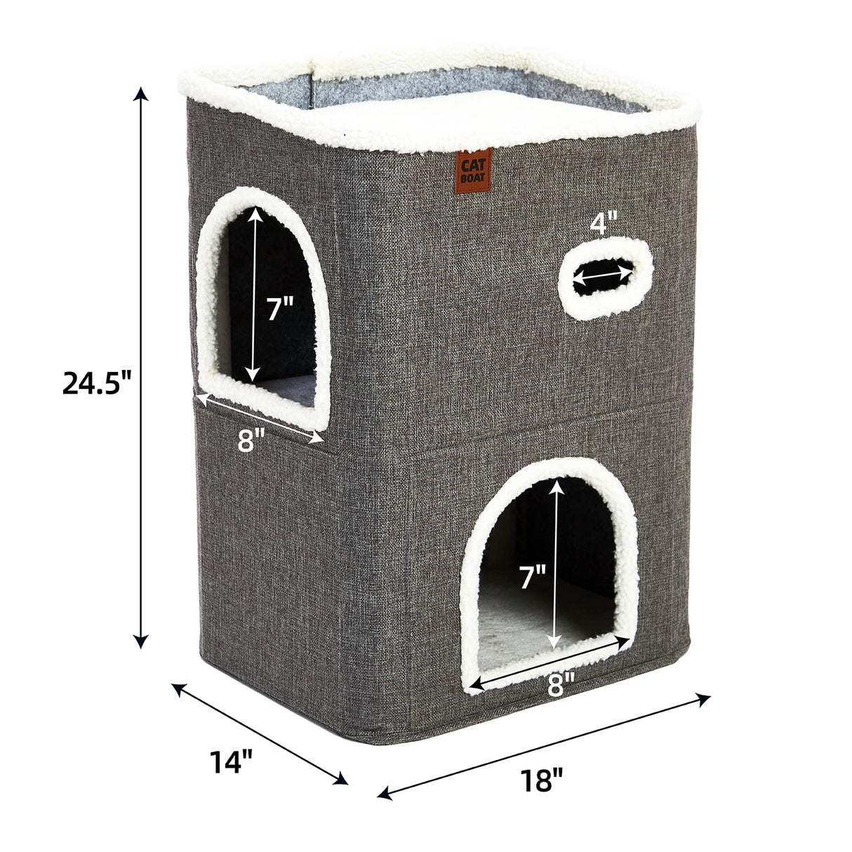 CATBOAT 2-Storey Cat House for Indoor Cats Bed, Covered Beds & Furniture with Scratch Pad and Hideaway Cave, Cute Modern Condo for Multi Small Pet Large Kitten Kitty, Grey CATBOAT