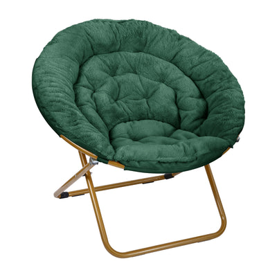 Flash Furniture Gwen Oversize Folding Saucer Chair - Emerald Faux Fur Moon Chair - Soft Gold Metal Frame - 38" Portable Folding Chair - for Dorm and Bedroom
