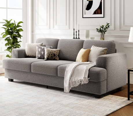 KKL 89 Inches Loveseat Sofa, Comfy Cloud Couch with Deep Seats, 3 Seater Couches for Living Room, Bouclé Fabric, Wood Frame, Easy Assembly, Grey KKL