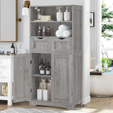 Iwell Tall Storage Cabinet with 2 Drawers & Adjustable Shelves, Bathroom Cabinet with Doors, Cupboard, Floor Cabinet for Living Room, Dining Room, Entryway, Grey Iwell