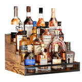 Yuzehuaza 4 Step Countertop Liquor Bottle Display Shelf, Wood Bar Shelves 16 Bottles with Fences, Freestanding Storage Shelves for Liquor Whiskey Wine Coffee Syrup Display, Retro Wine Rack Home Yuzehuaza