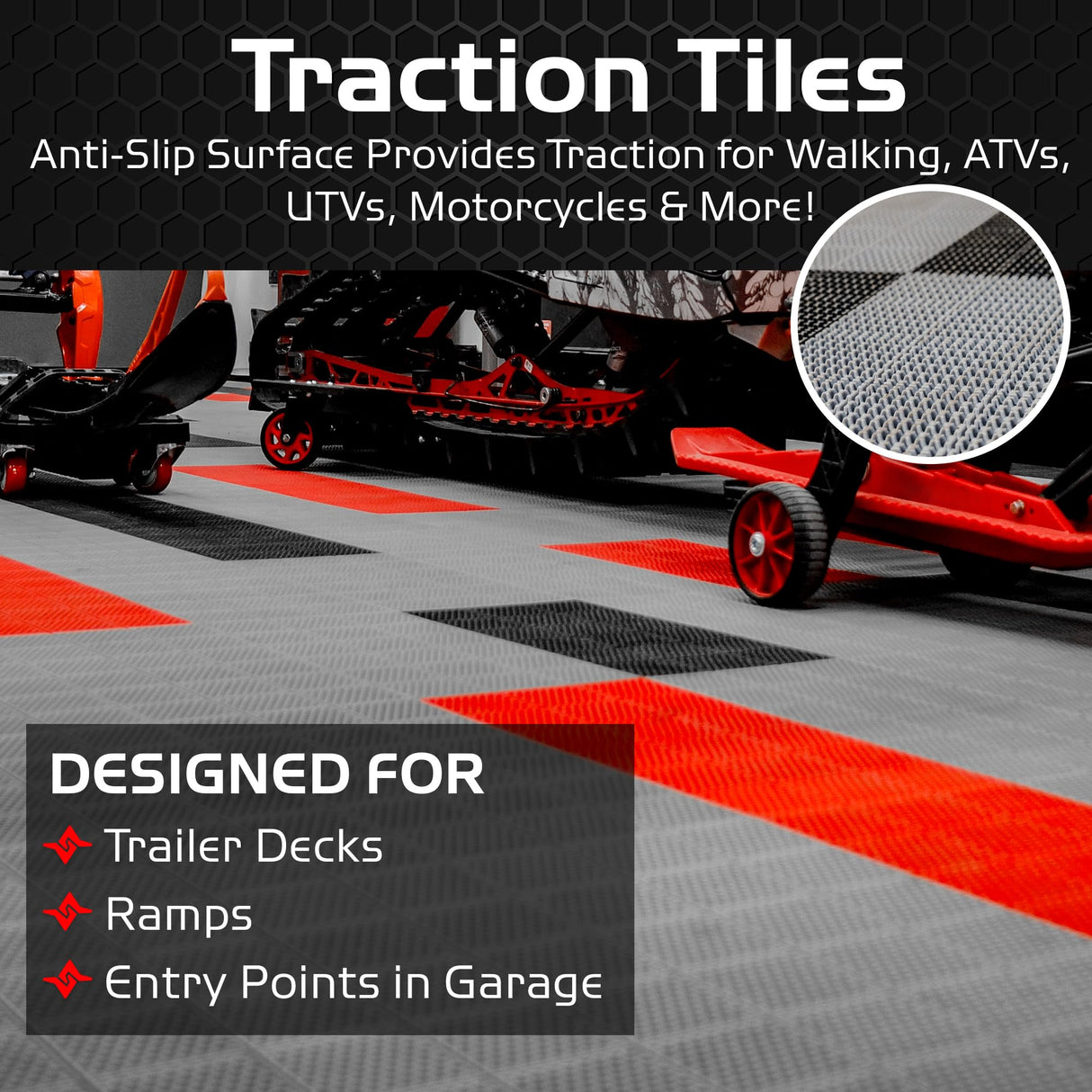 Caliber ProTech XT Garage Flooring and Trailer Deck Traction Tiles, 9” x 18” Interlocking Tiles, Black, 8-Pack Caliber