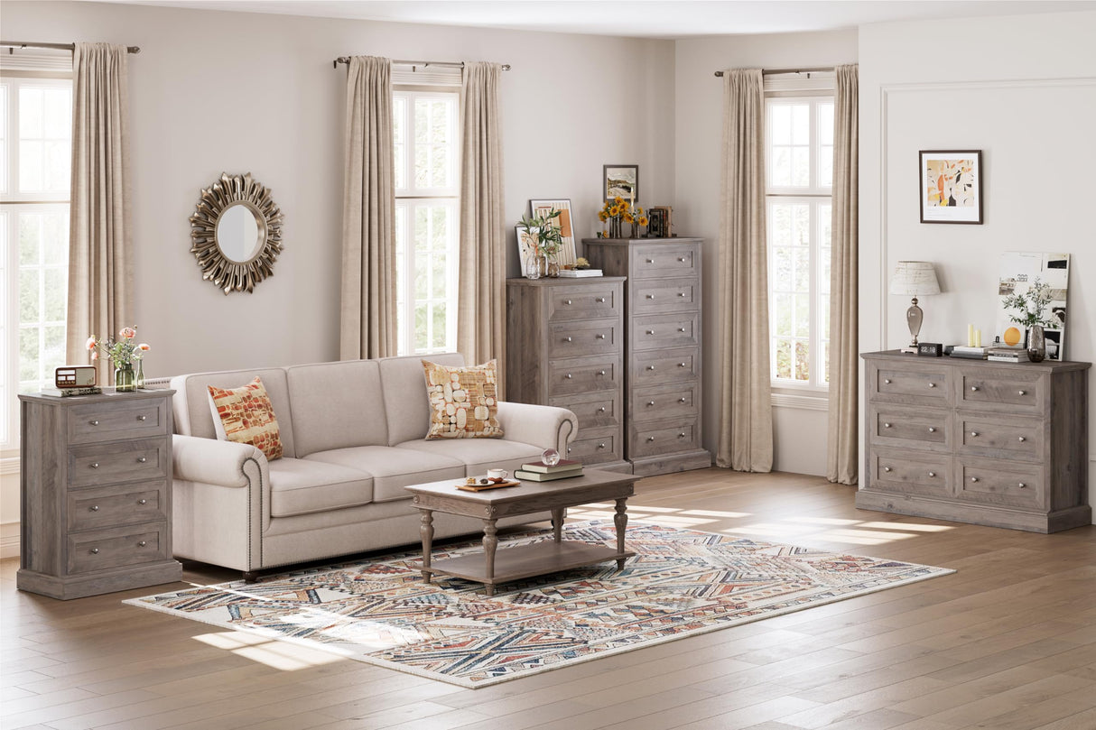 FACBOTALL 6 Drawer Dresser, 56'' Tall Dresser with Mental Double Handles, Chest of Drawers for Hallway Living Room, Wash Gray FACBOTALL