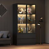 Wildhome Display Cabinet with Glass Doors,LED Lights Glass Display Case,Showcase for Collections, Curio Cabinets, Bookcase and Glass Display Cabinet (with 2 Drawers) Wildhome