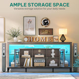 YITAHOME 33.5'' Tall TV Stand for 75 inch TV, LED Entertainment Center with Storage, Grey TV Stands for Living Room with Acrylic Doors & Power Outlets, Tall TV Console Cabinet, Grey YITAHOME