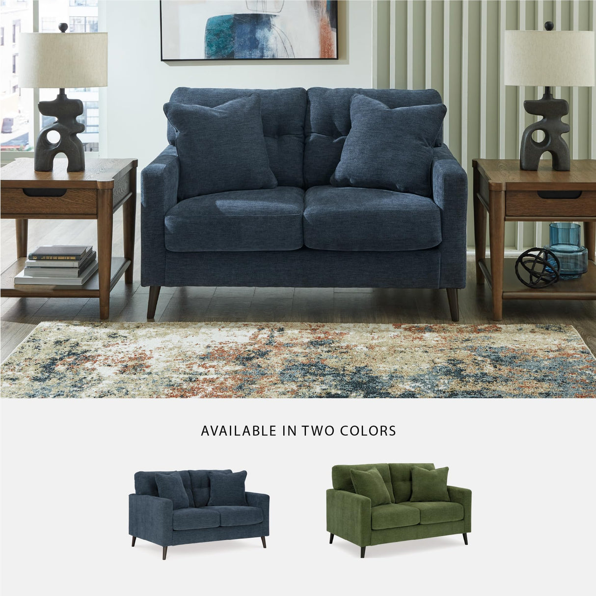 Signature Design by Ashley Bixler Classic Tufted Loveseat with Removable Cushions, Blue Signature Design by Ashley