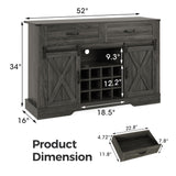 RoyalCraft 52'' Wine Bar Cabinet with Storage, Farmhouse Liquor Coffee Bar Cabinet for Home, Large Buffet Table with Drawers, Sliding Barn Door, Wine & Glass Rack, Dining Room, Rustic Dark Grey RoyalCraft