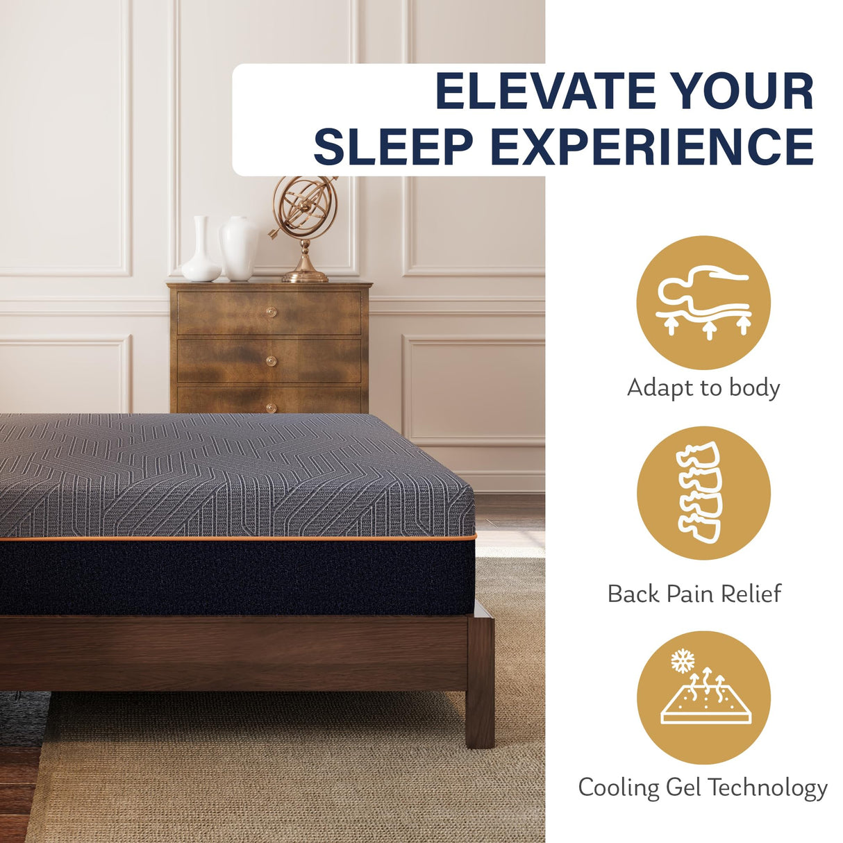 EGOHOME 12 Inch King Mattress, Copper Gel Cooling Memory Foam Mattress for Back Pain Relief,Therapeutic Double Mattress Bed in a Box, Made in USA, CertiPUR-US Certified, 76x80x12 Black MLILY