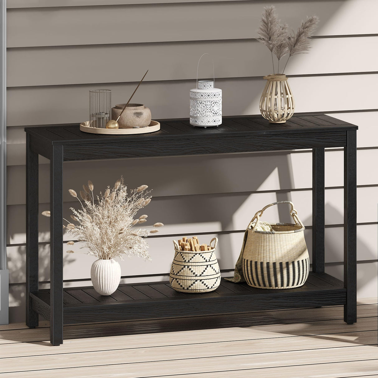 DWVO 48" Outdoor Bar Table Console Table, HIPS Material Indoor Outdoor Multifunctional Buffet Bar Storage Organizer with Adjustable Feet (Black) DWVO