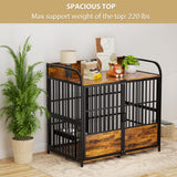 BEURUKU 48 Inch Large Dog Crate Furniture, Dog Kennel Indoor Large Breed with 2 Bowls 360° Adjustable, Dog Cage Table XXL Dog Crates for Large Medium Dogs, 48" L X 30" W X 45" H, Brown BEURUKU