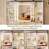 NUNU LAB Farmhouse Women Vanity Desk with Sliding Mirror and Lights, Rustic Big Makeup Table with Charging Station, Drawers, Cabinets, and Adjustable Shelves for Bedroom 42'', Brown NUNU LAB