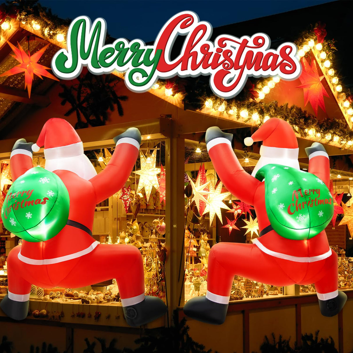 6FT Christmas Inflatable Decorations Hanging Santa Built-in Bright LEDs, Climbing Santa Claus with Gift Bag Christmas Roof Blow Up Yard Inflatables Decoration for Window Wall Outdoor Xmas New Year zukakii