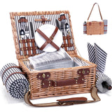 Picnic Basket with Blanket and Wine Pouch for 2 Wicker Picnic Set with Insulated Liner Cooler Bag Hamper for Camping,Wedding - Stripes SatisInside