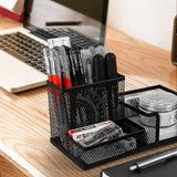 M&G Mesh Pen Holder Desk Organizers Pencil Holder for Desk Black, 3 Compartments Metal Office Supply Organizer with Sticky Notes Holder for School Home Office M&G