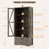 FREDEES Rustic Brown Farmhouse Storage Cabinet with Adjustable Shelves and LED Display FREDEES