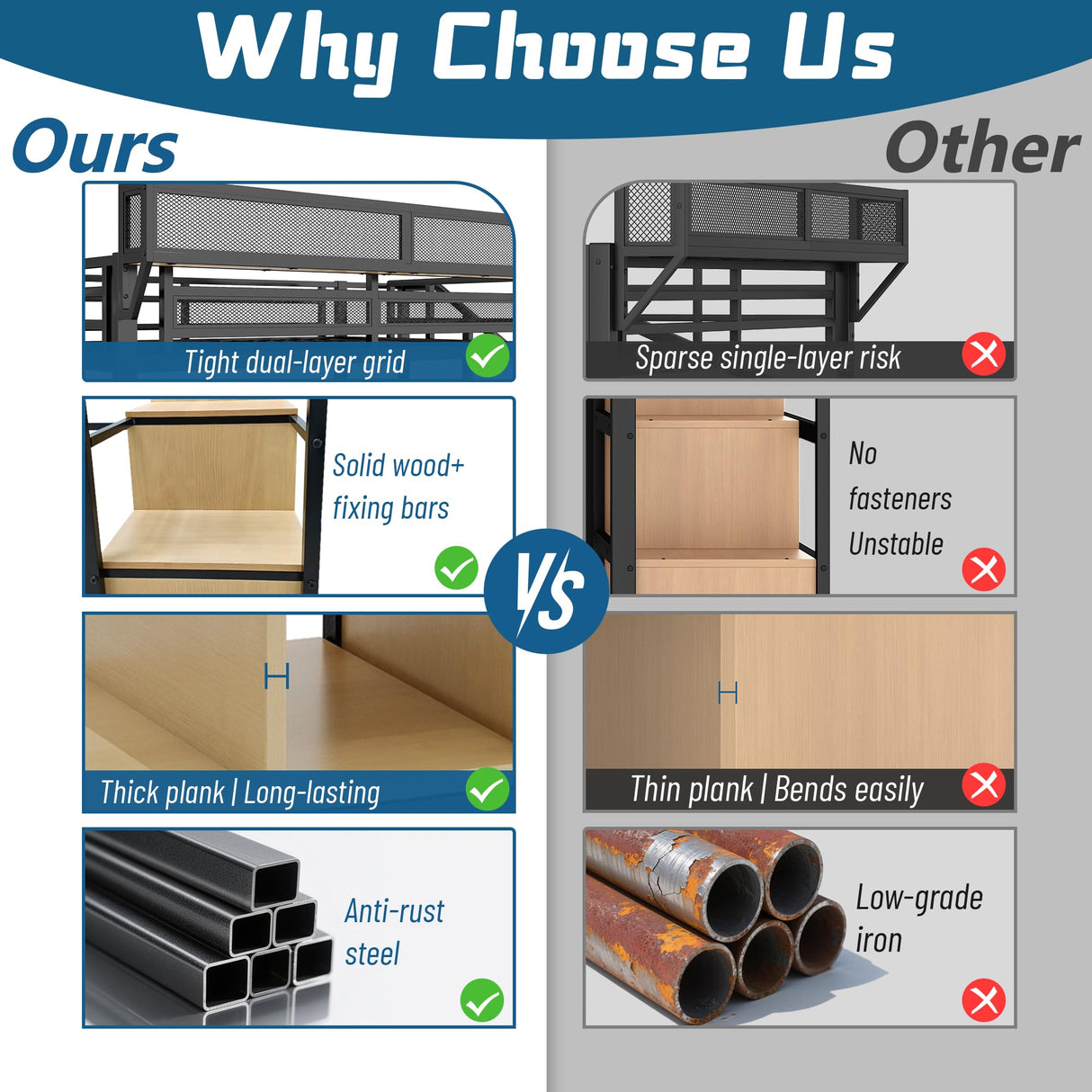 Mirightone Full Size Loft Bed with Stairs, Metal Loft Beds, High Loft Bed Frame with Storage Shelves, Lofted Full Bed with Wardrobe for Kids and Teens, No Box Spring Needed (Black+Natural) Mirightone